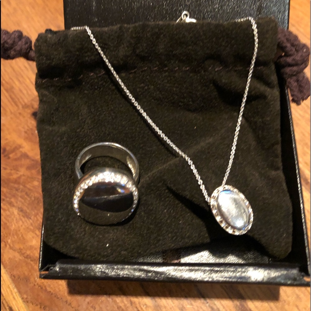 Silver Crystal Edge Pendant and size 8 ring